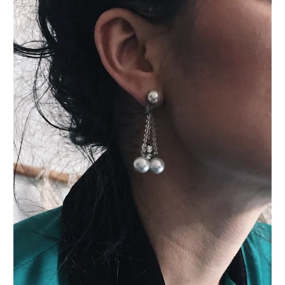 Vintage 1960s rhinestone screw back silver earring pearl whimsicore fairy retro - Picture 5 of 5